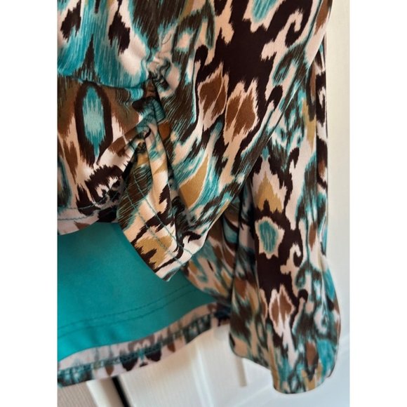 Dress Barn Open Front Jacket,  teal/brown/white, Size Large, USA Made - Picture 3 of 11